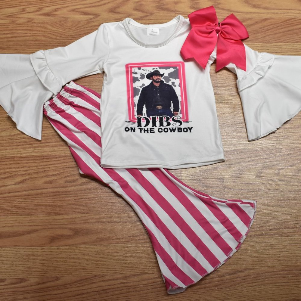 RIP "DIBS ON THE COWBOY" YELLOWSTONE GIRL'S TODDLERS BABY PINK OUTFIT ALL SIZES